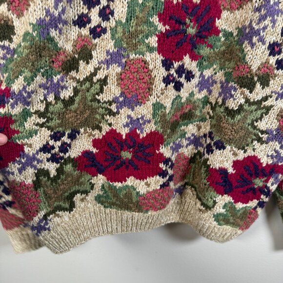 VTG Talbots Hand Knit Floral Sweater Size Medium Chunky Knit Grandma Granny - Picture 7 of 9